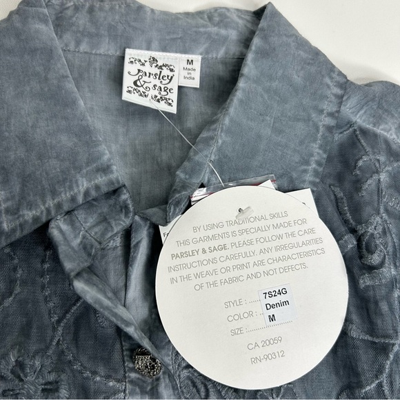 PARSLEY SAGE New Women Size M Slate Blue Lace Overlay Button Down Blouse Top. - Picture 8 of 12